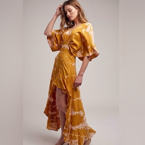 Young Fabulous & Broke Dresses & Skirts - Yellow Tie-Dye High-Low Boho Maxi Dress- Size S-100% Rayon
